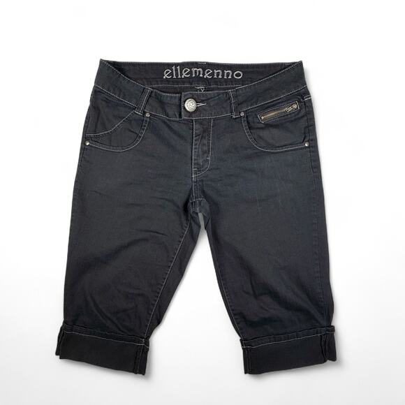 y2k Ellemenno Black Capri Jeans Cuffed 33 Inch Waist Vintage Mervyns - Picture 1 of 3